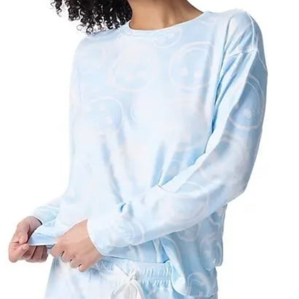 PJ Salvage Happy Days Smiley Face Pajama Top Peachy Lounge Sleep Blue Size Small